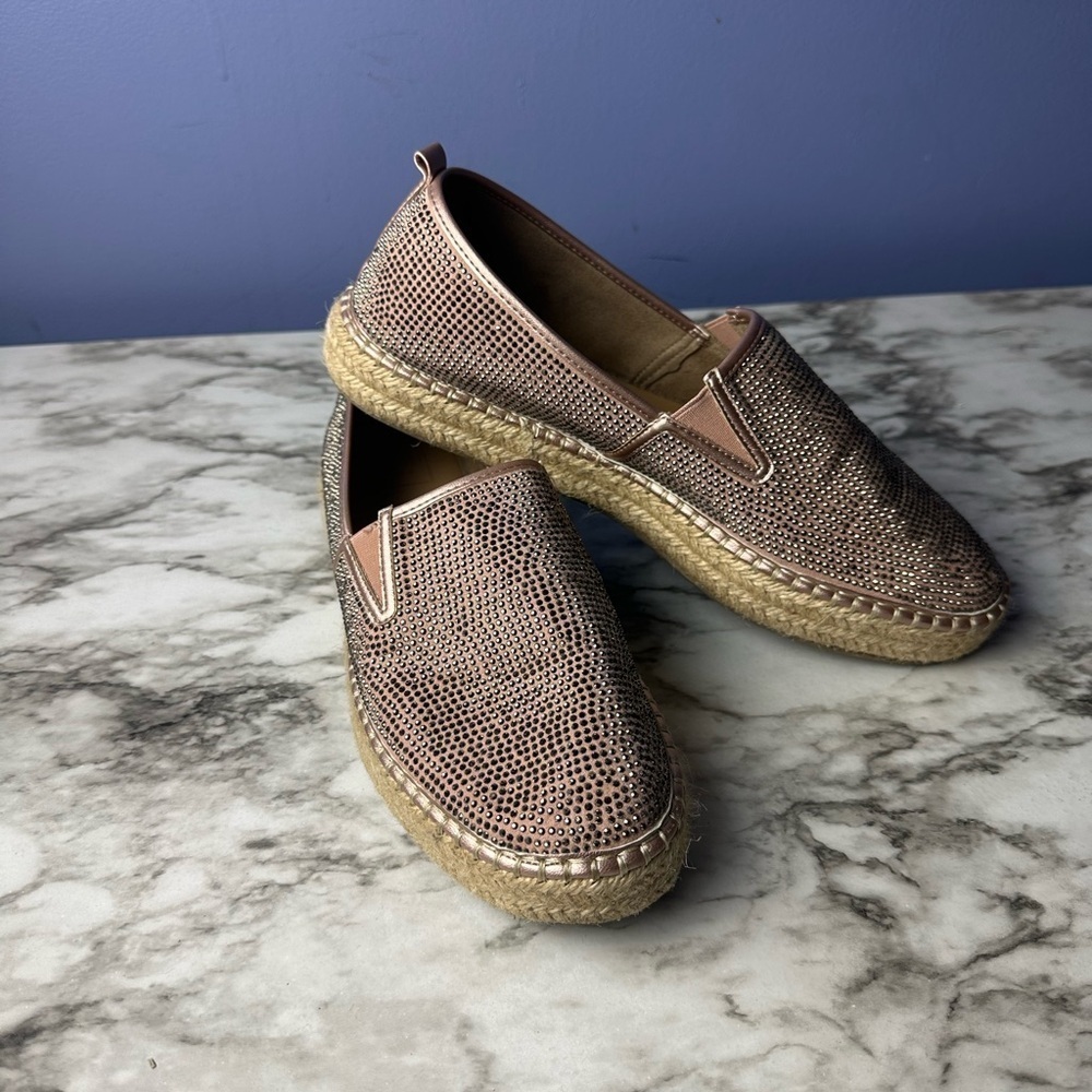 Kaari Blue Pink Rhinestone and Woven Slip On Shoes - Picture 3 of 12
